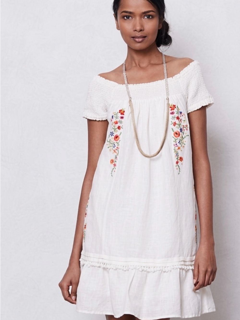 White Off-Shoulder Embroidered Summer Dress